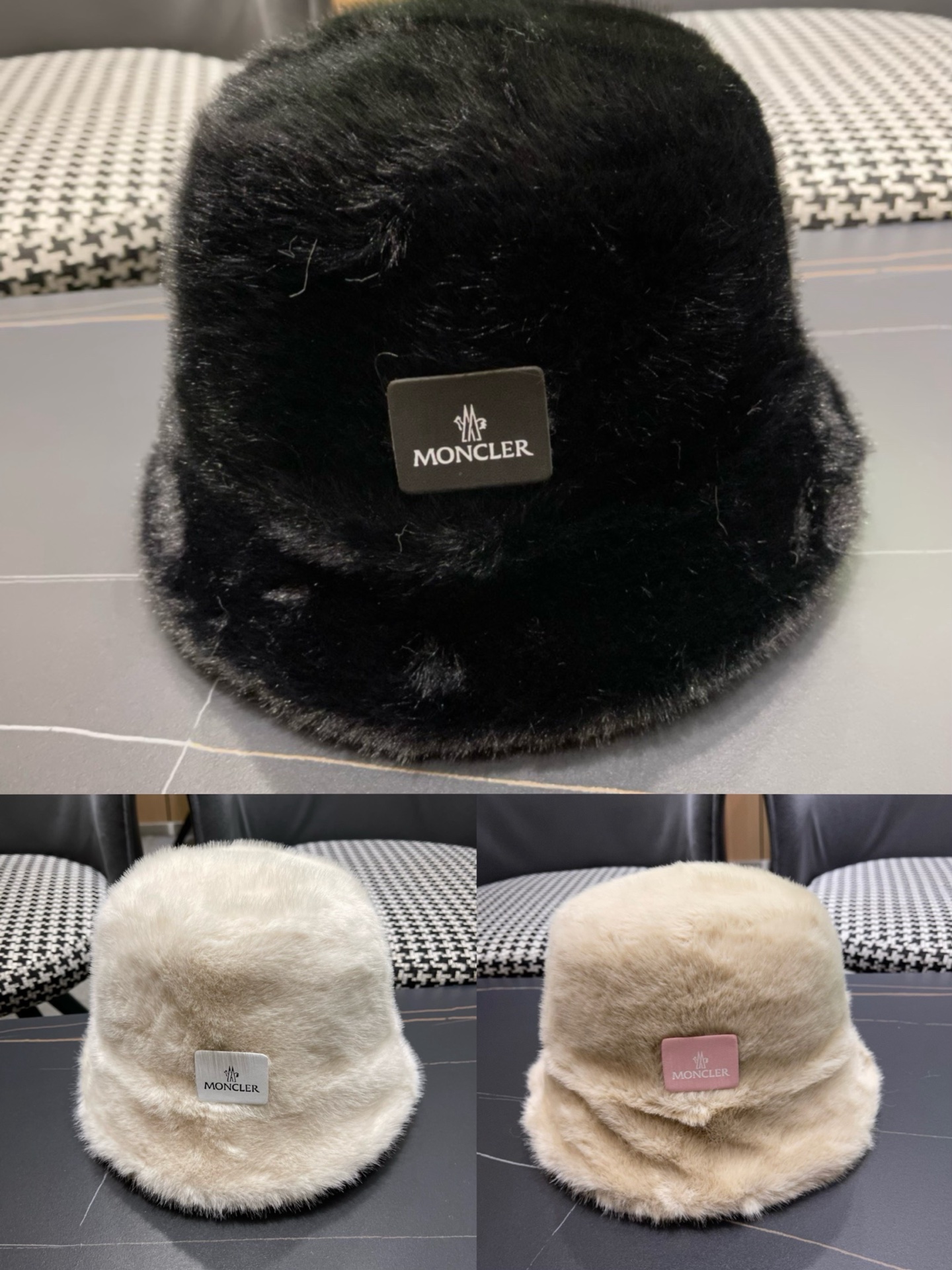 蒙口moncler2024新款毛绒绒毛线渔夫帽保暖百搭街头盆帽