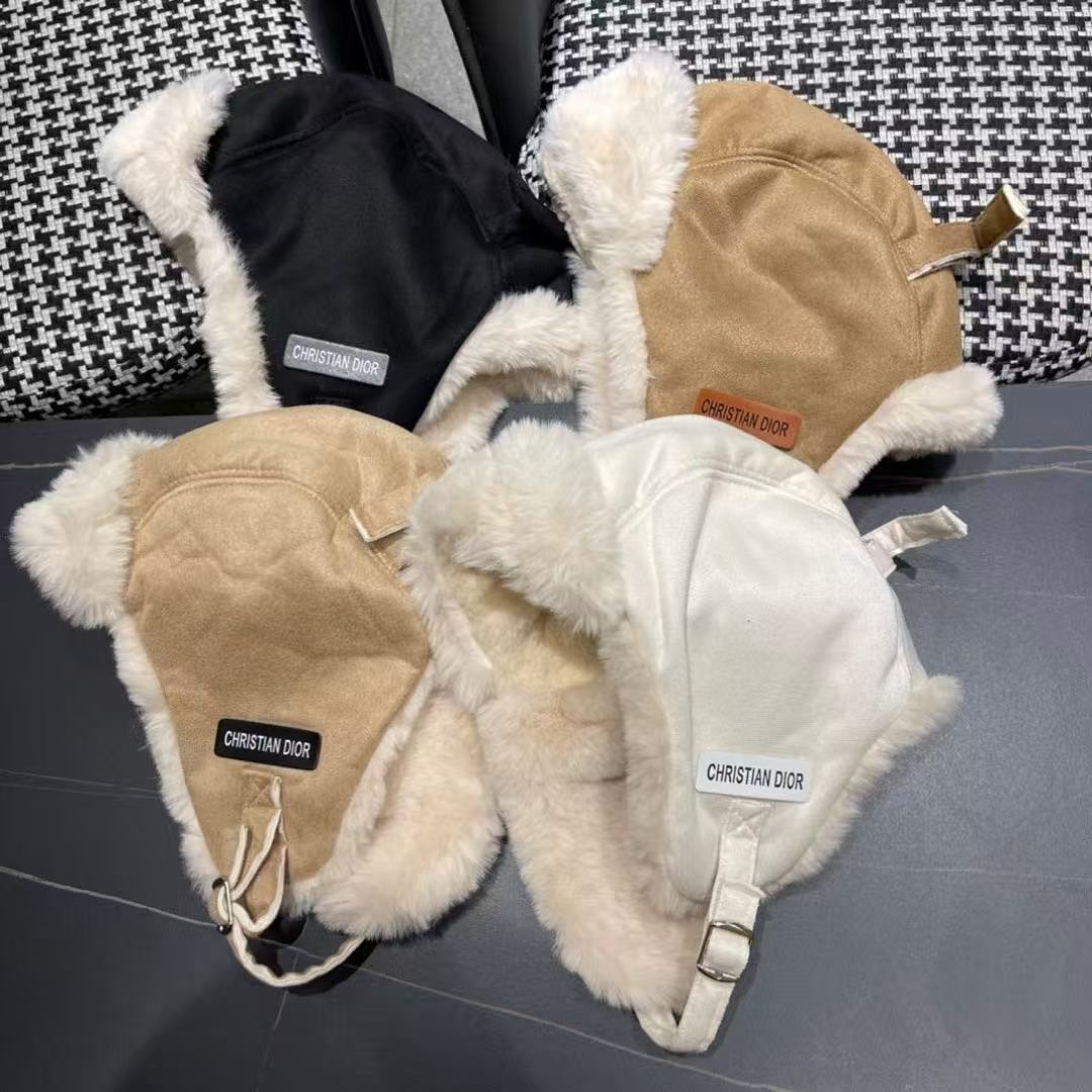 DIOR迪奥 加绒雷锋帽子女防风防寒百搭加厚骑行护耳帽飞行帽子