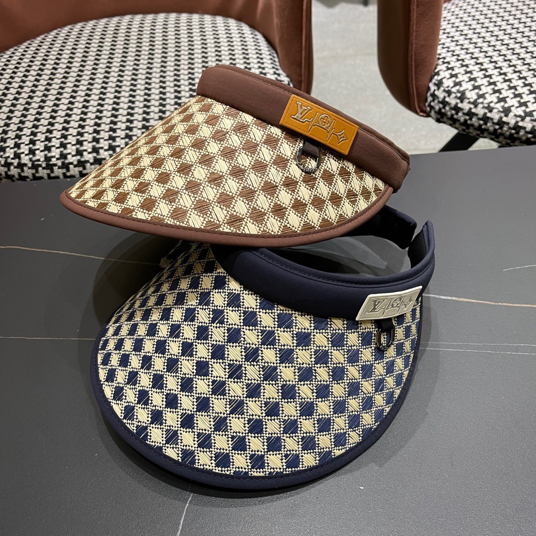 Lv路易威登 千鸟格防晒帽子女2025新款夏季防紫外线发箍遮阳大帽檐空顶太阳帽