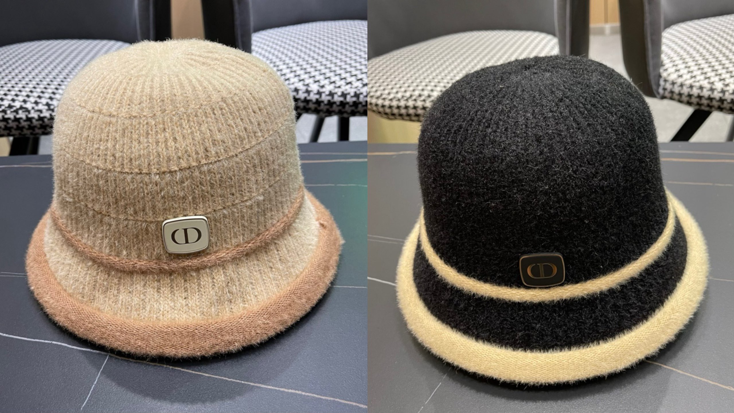 迪奥DIOR简约针织渔夫帽子2024女秋冬毛绒水桶帽混羊毛帽潮