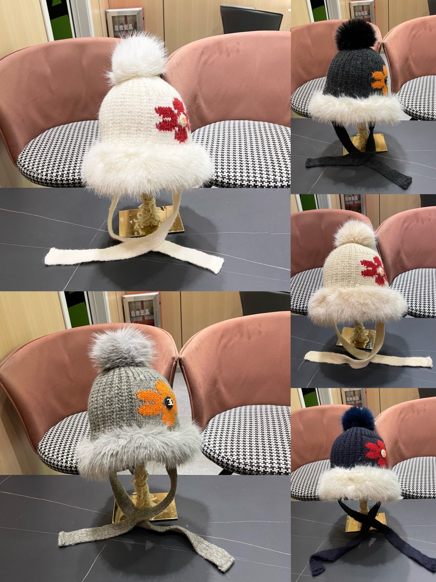 香奈儿CHANEL 2025新款韩版花朵刺绣针织护耳帽女秋冬季加厚保暖毛线套头帽潮