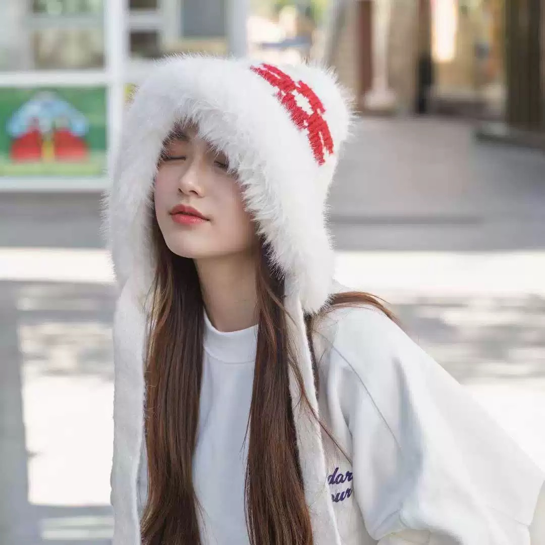 香奈儿CHANEL 2025新款韩版花朵刺绣针织护耳帽女秋冬季加厚保暖毛线套头帽潮