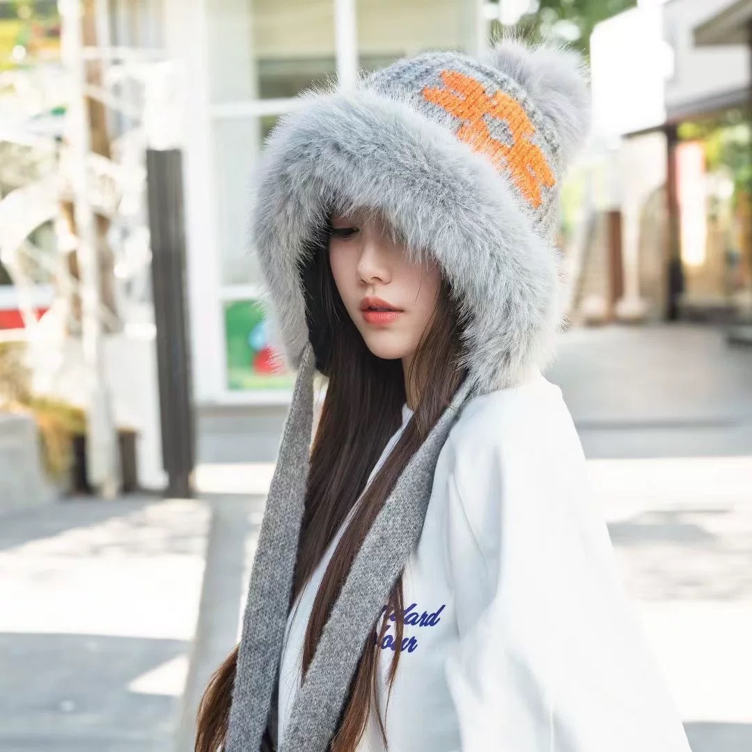 香奈儿CHANEL 2025新款韩版花朵刺绣针织护耳帽女秋冬季加厚保暖毛线套头帽潮