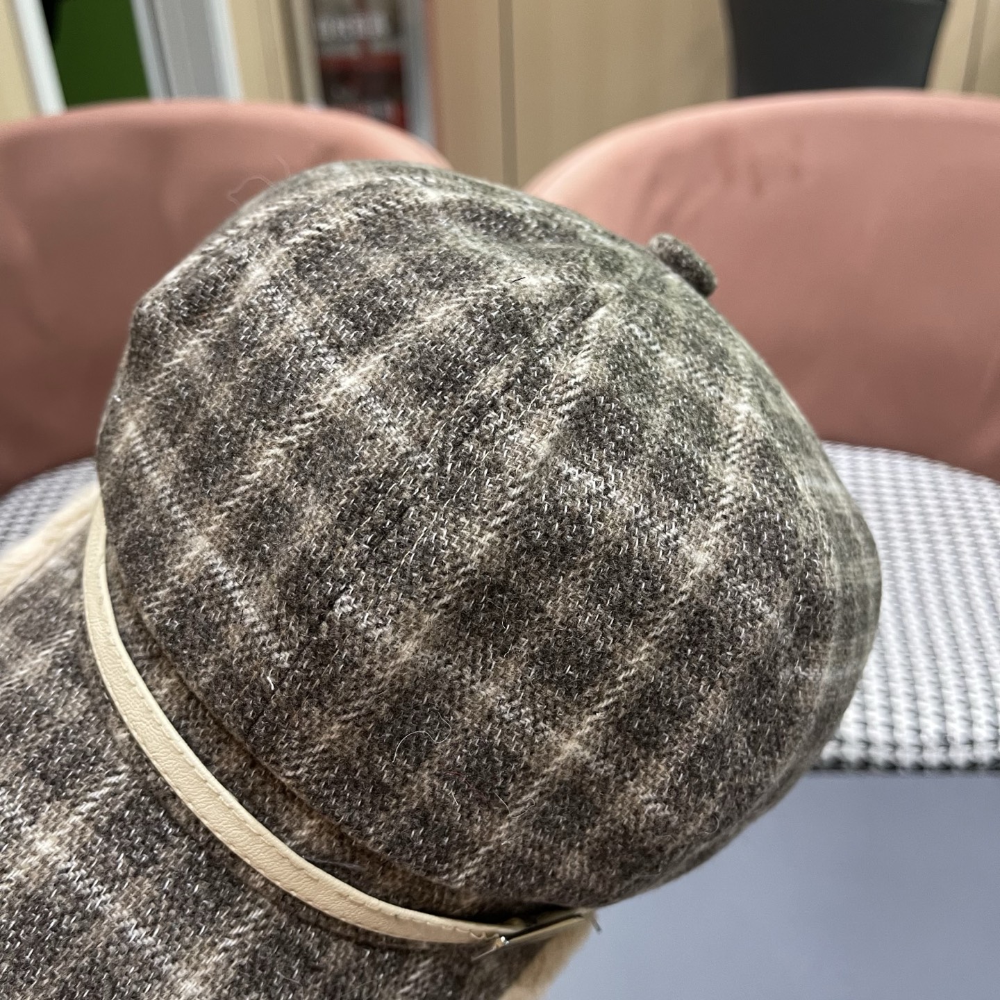 香奈儿CHANEL 2025新款韩版格子八角帽女秋冬毛绒帽檐贝雷帽百搭学院画家报童帽