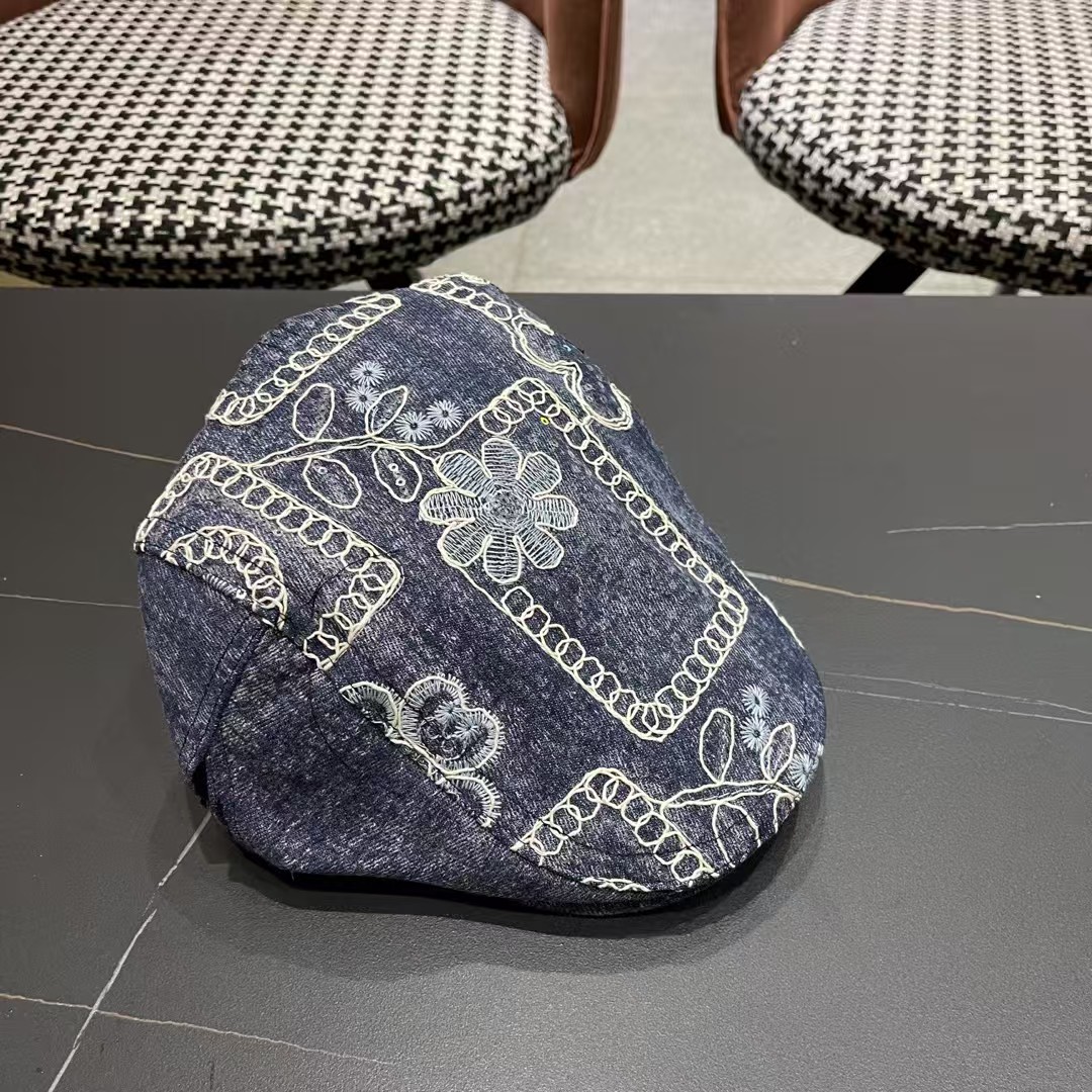 香奈儿2025新款韩版牛仔前进帽贝雷帽女春秋时尚百搭薄款画家帽八角蓓蕾帽子