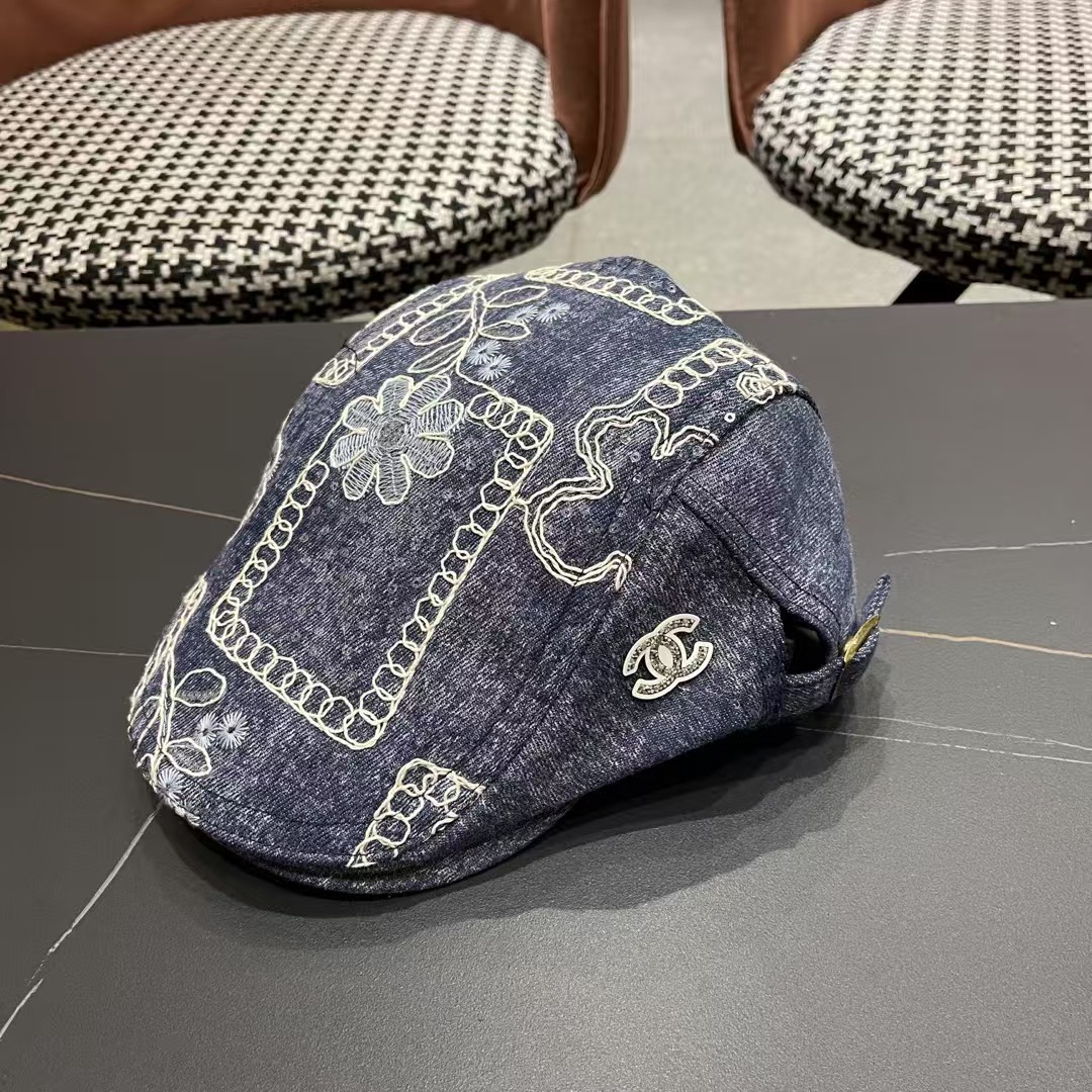 香奈儿2025新款韩版牛仔前进帽贝雷帽女春秋时尚百搭薄款画家帽八角蓓蕾帽子