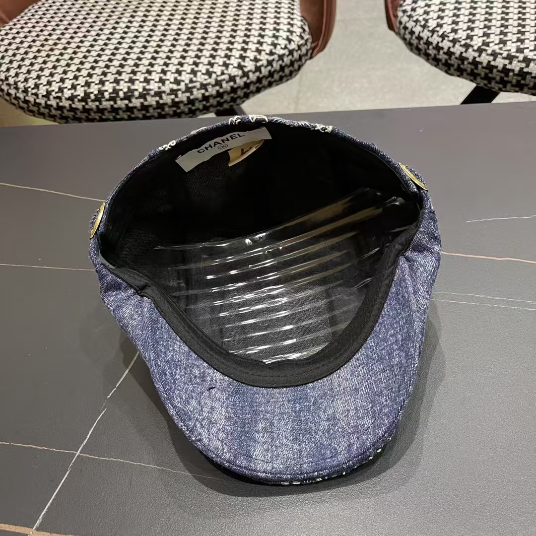 香奈儿2025新款韩版牛仔前进帽贝雷帽女春秋时尚百搭薄款画家帽八角蓓蕾帽子