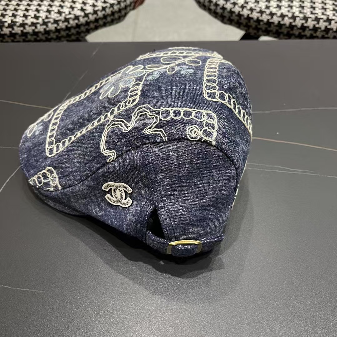 香奈儿2025新款韩版牛仔前进帽贝雷帽女春秋时尚百搭薄款画家帽八角蓓蕾帽子