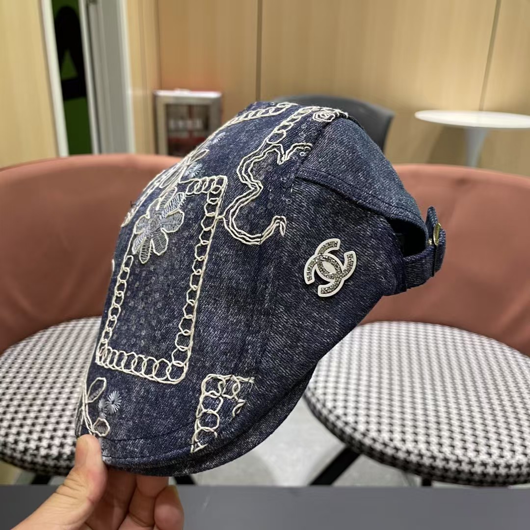 香奈儿2025新款韩版牛仔前进帽贝雷帽女春秋时尚百搭薄款画家帽八角蓓蕾帽子