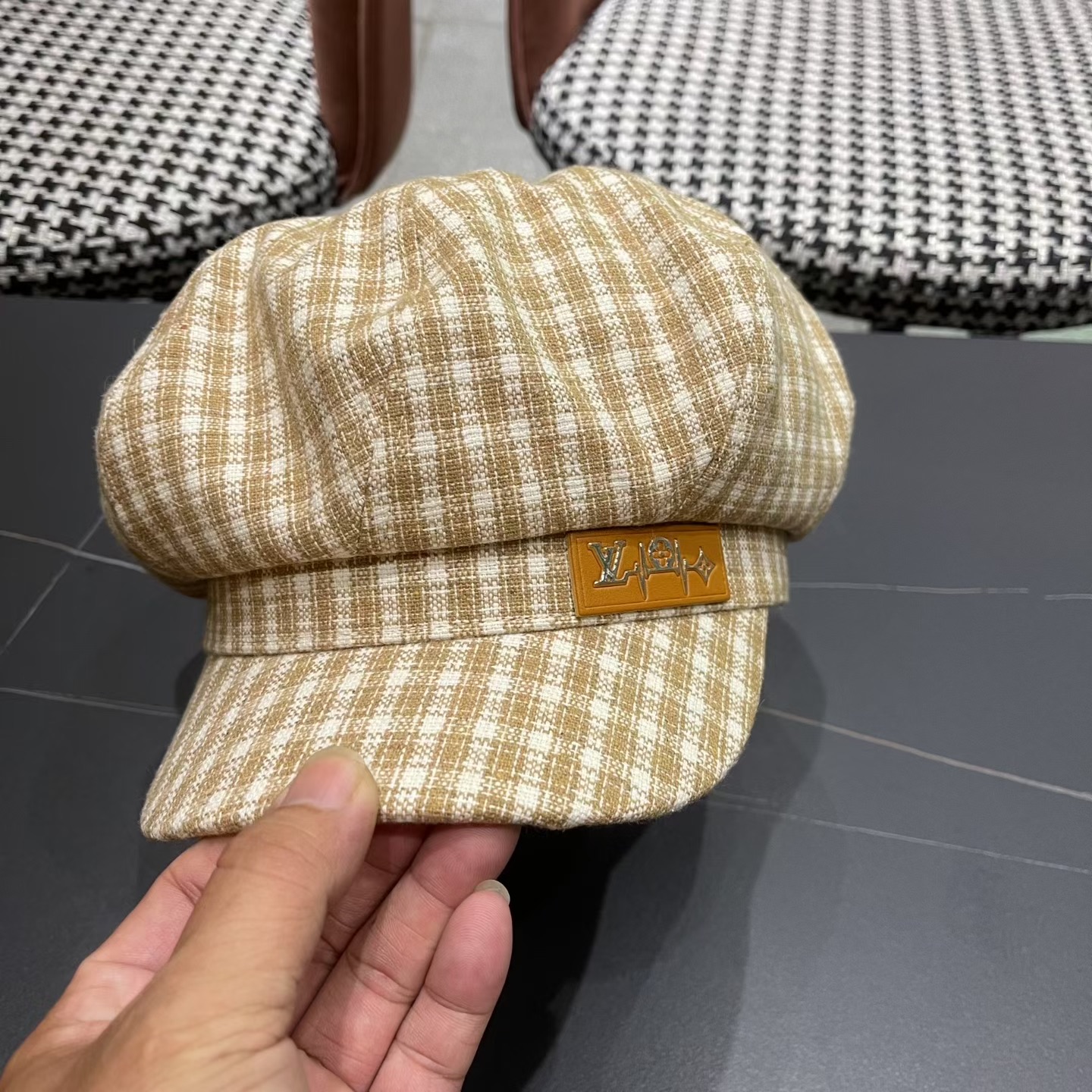 Lv路易威登 日韩系格纹八角帽女休闲复古时尚百搭贝雷帽渔春秋夏季文艺画家帽