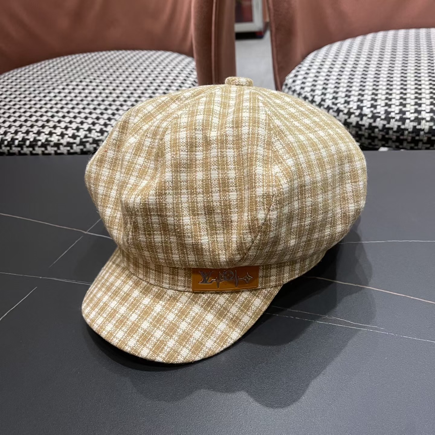 Lv路易威登 日韩系格纹八角帽女休闲复古时尚百搭贝雷帽渔春秋夏季文艺画家帽