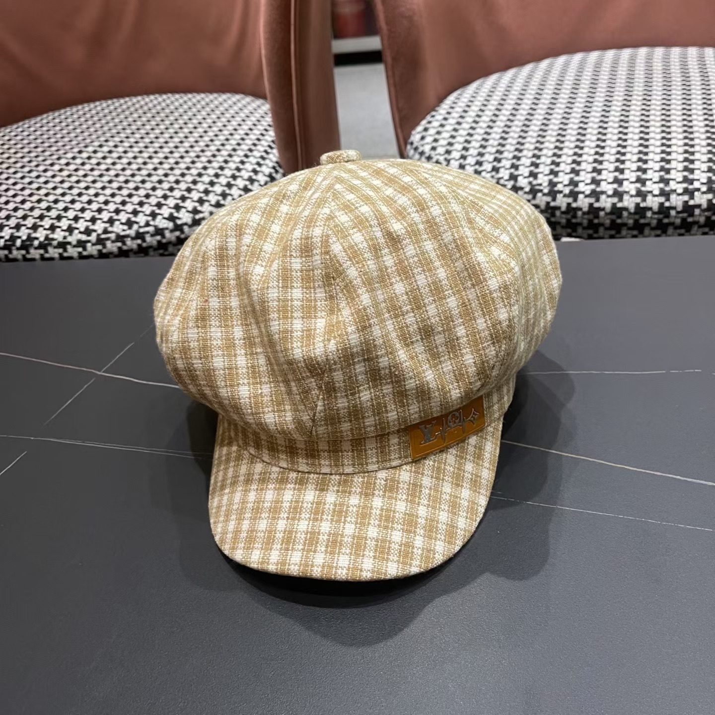 Lv路易威登 日韩系格纹八角帽女休闲复古时尚百搭贝雷帽渔春秋夏季文艺画家帽