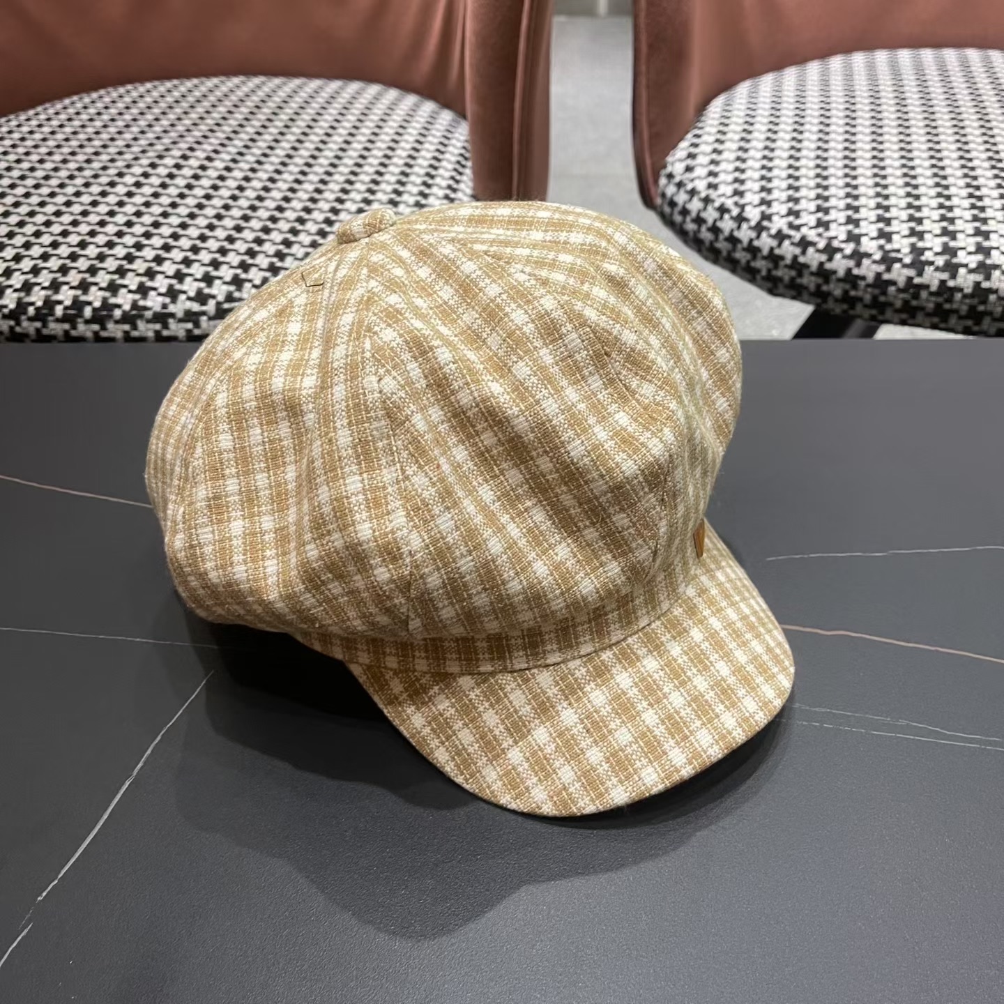 Lv路易威登 日韩系格纹八角帽女休闲复古时尚百搭贝雷帽渔春秋夏季文艺画家帽