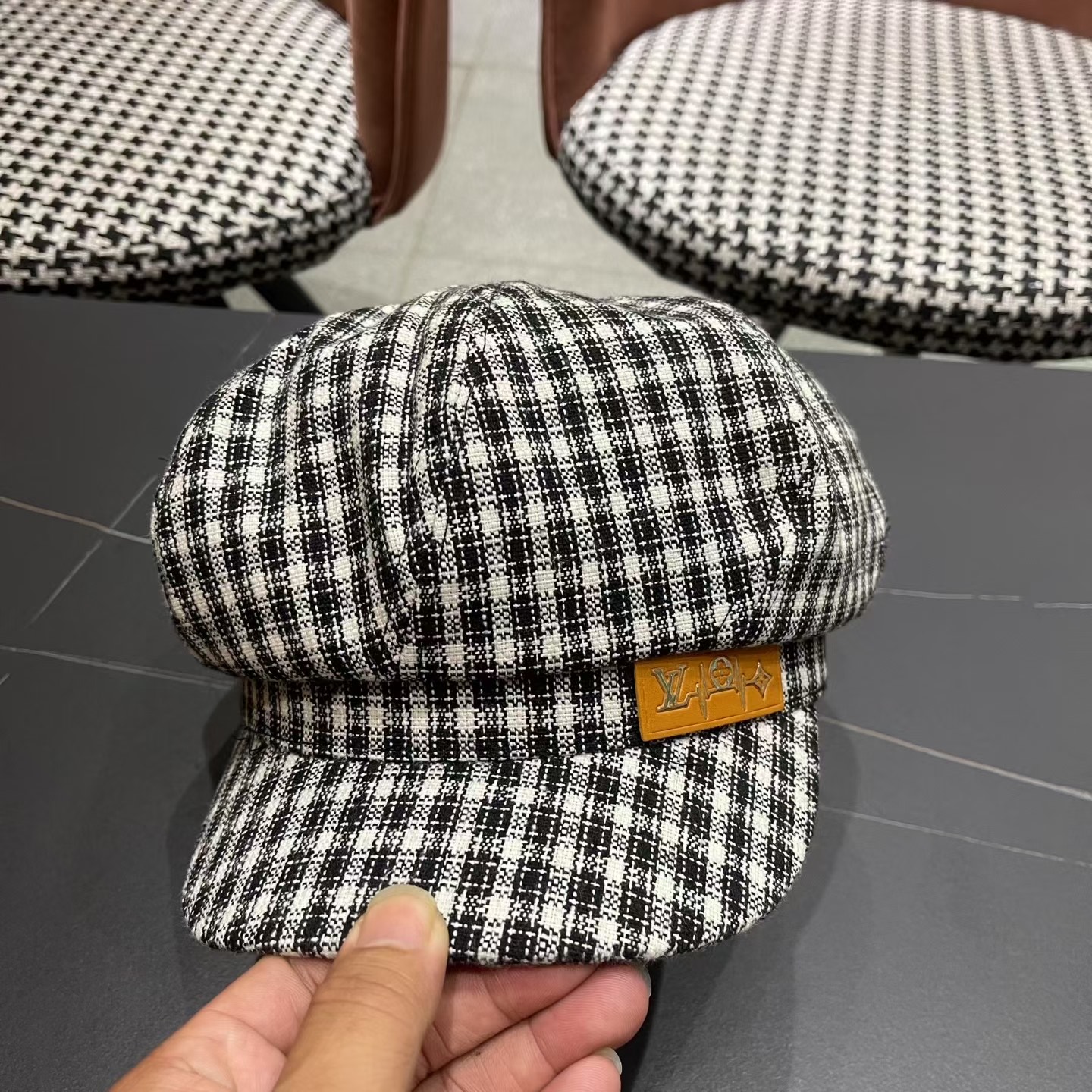 Lv路易威登 日韩系格纹八角帽女休闲复古时尚百搭贝雷帽渔春秋夏季文艺画家帽