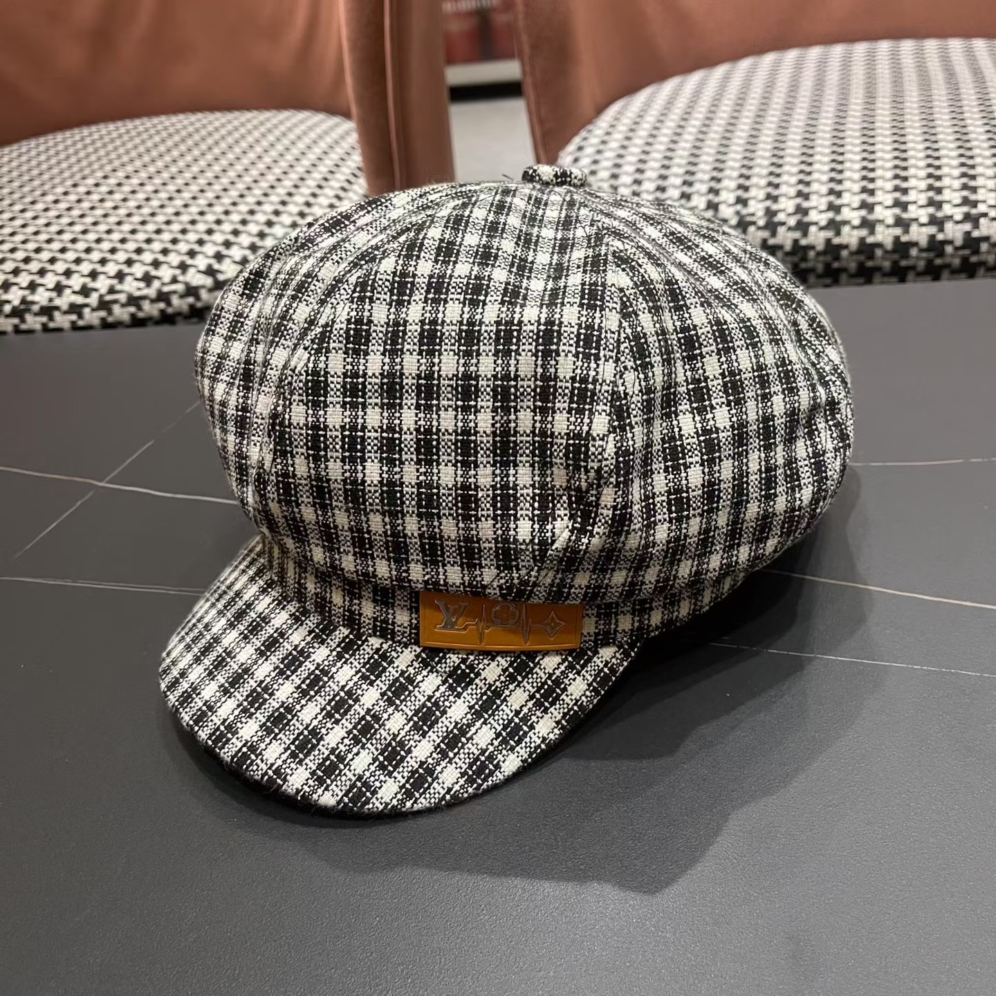 Lv路易威登 日韩系格纹八角帽女休闲复古时尚百搭贝雷帽渔春秋夏季文艺画家帽