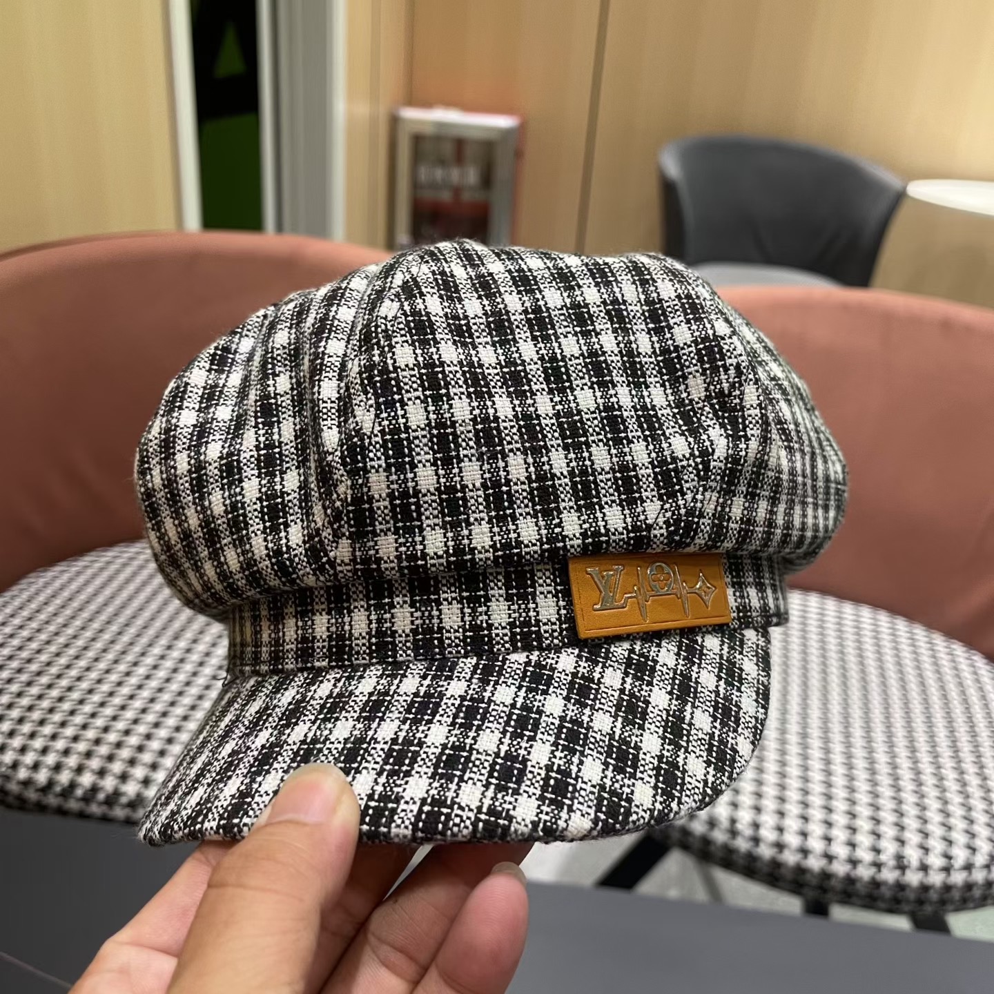 Lv路易威登 日韩系格纹八角帽女休闲复古时尚百搭贝雷帽渔春秋夏季文艺画家帽