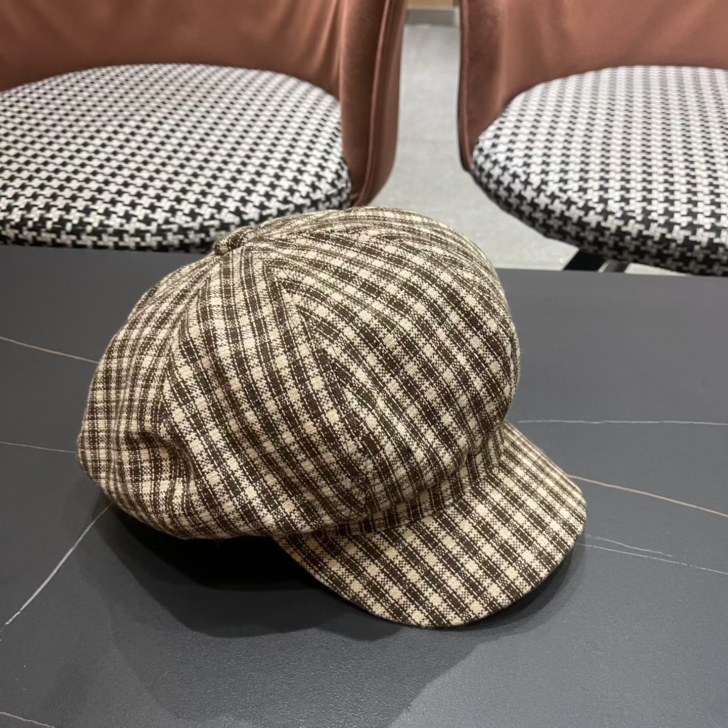 Lv路易威登 日韩系格纹八角帽女休闲复古时尚百搭贝雷帽渔春秋夏季文艺画家帽