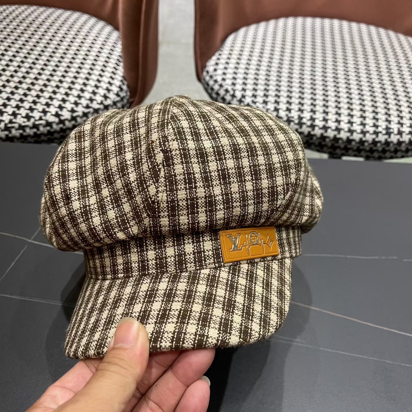 Lv路易威登 日韩系格纹八角帽女休闲复古时尚百搭贝雷帽渔春秋夏季文艺画家帽