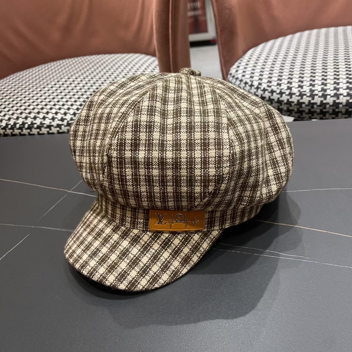 Lv路易威登 日韩系格纹八角帽女休闲复古时尚百搭贝雷帽渔春秋夏季文艺画家帽