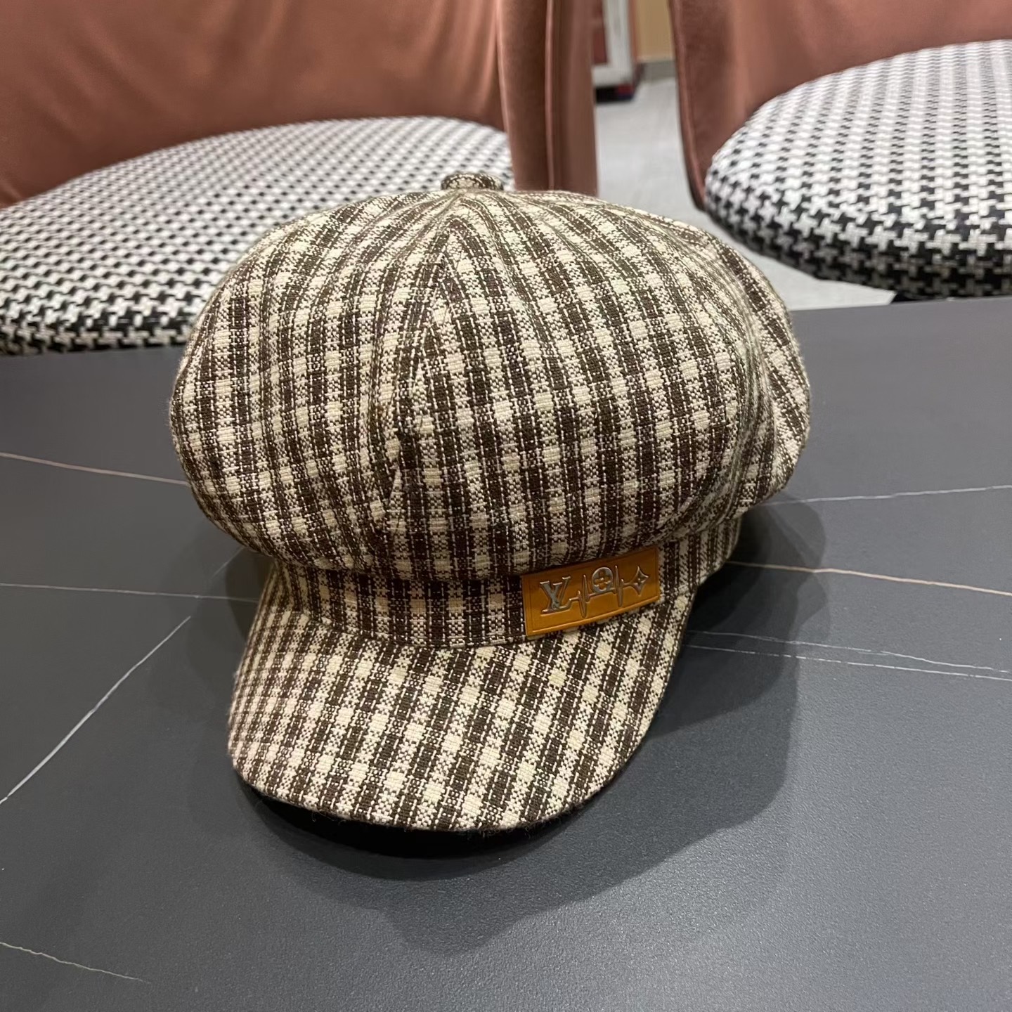 Lv路易威登 日韩系格纹八角帽女休闲复古时尚百搭贝雷帽渔春秋夏季文艺画家帽