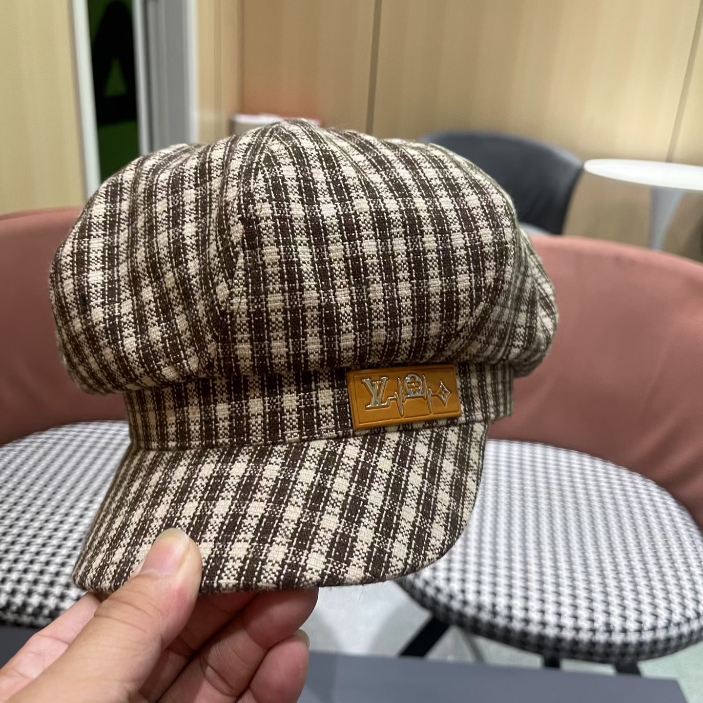 Lv路易威登 日韩系格纹八角帽女休闲复古时尚百搭贝雷帽渔春秋夏季文艺画家帽