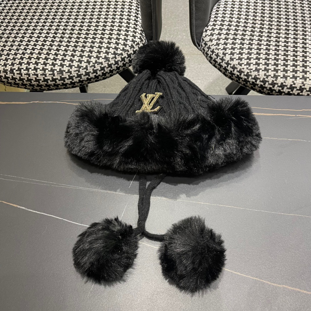Lv路易威登2024 冬款帽毛绒护耳帽女冬天网红保暖帽子雷锋帽