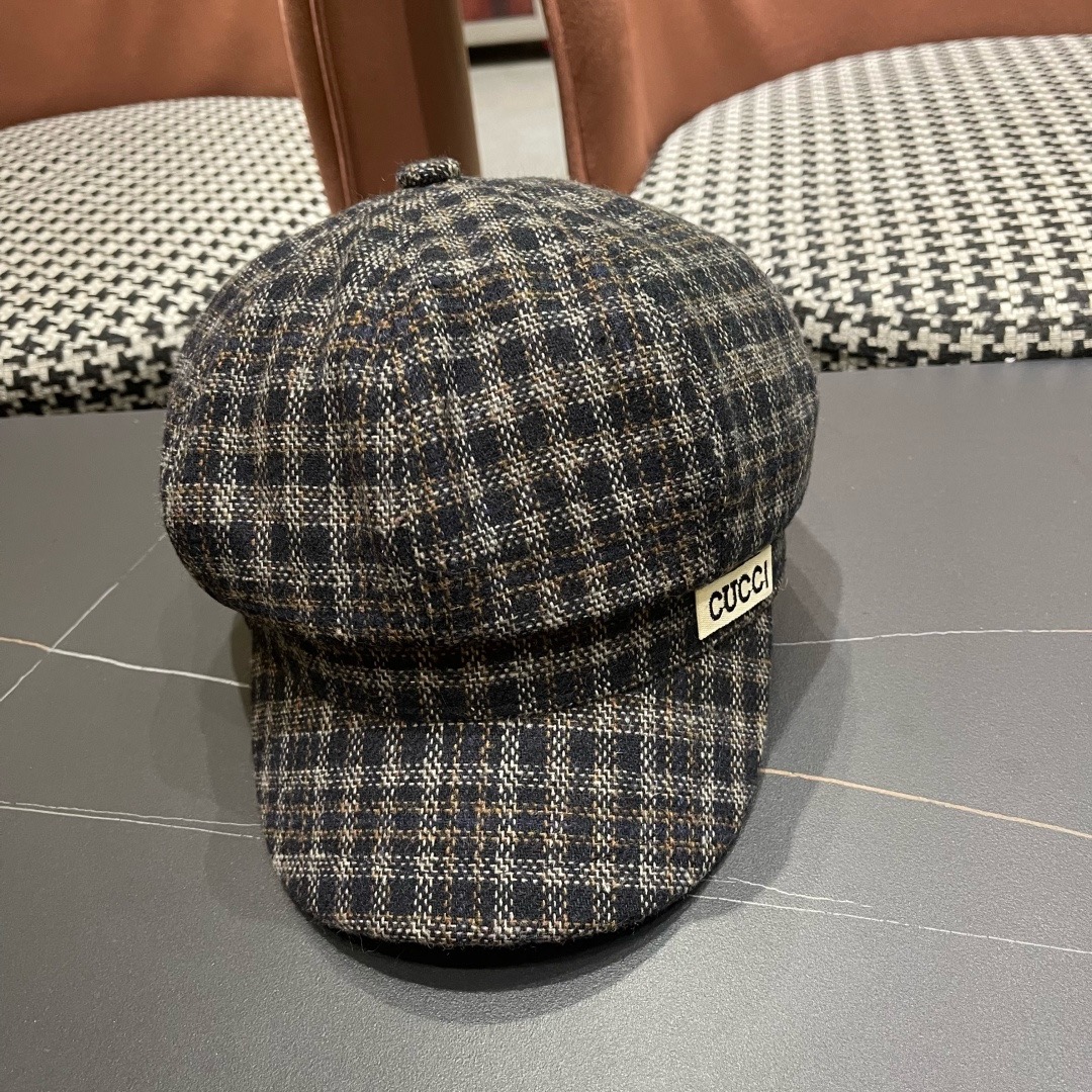 P110 古奇 gucci英伦风格纹贝雷帽子女春秋2025新款大头围百搭显脸小报童画家帽子