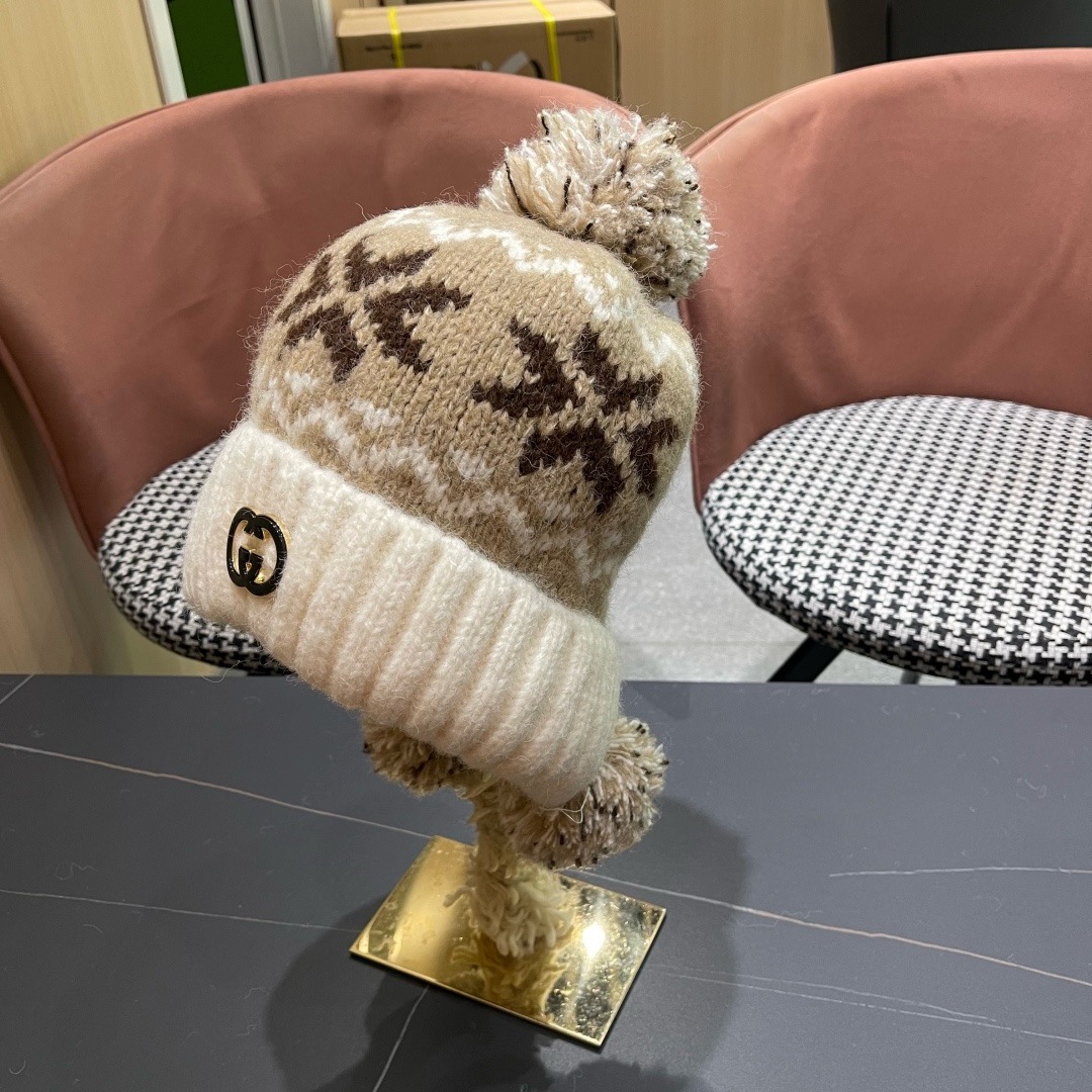 p120 古奇 Guccl帽子女秋冬季加绒加厚针织帽保暖护耳冷帽2025新款包头毛线帽