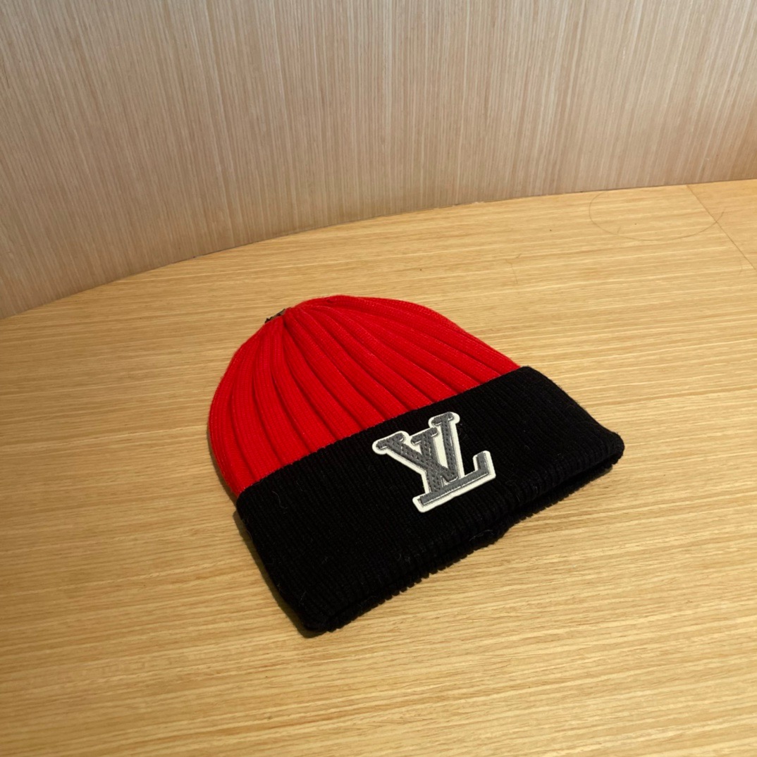 lv路易威登拼色毛线帽子女冬天时尚保暖潮流出街户外护耳针织帽