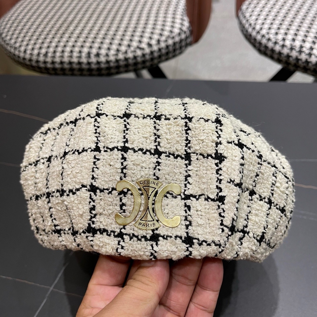 赛琳 CELINE 2025新款韩版格纹贝雷帽女秋冬百搭显脸小休闲画家帽潮八角帽