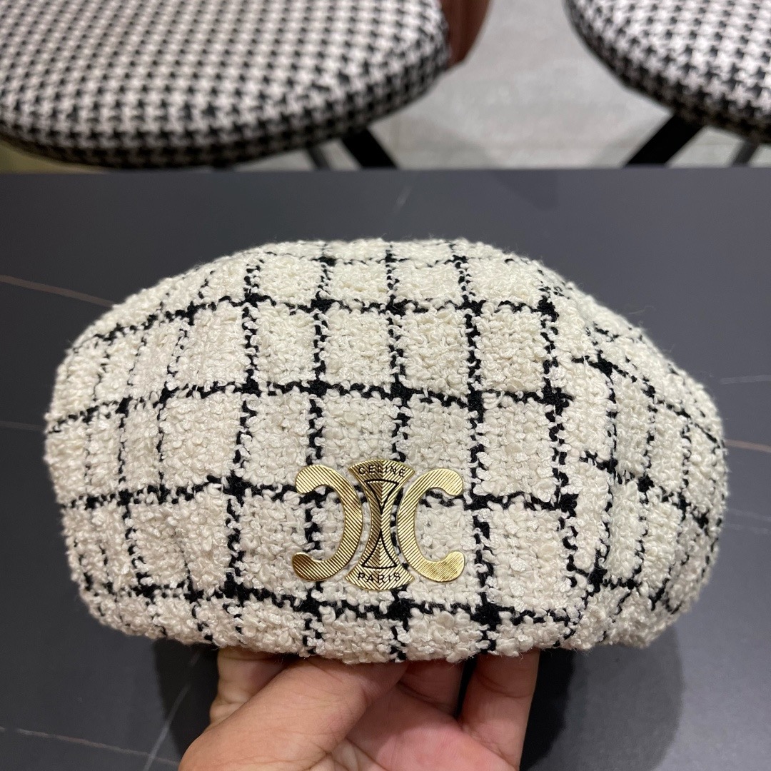 赛琳 CELINE 2025新款韩版格纹贝雷帽女秋冬百搭显脸小休闲画家帽潮八角帽