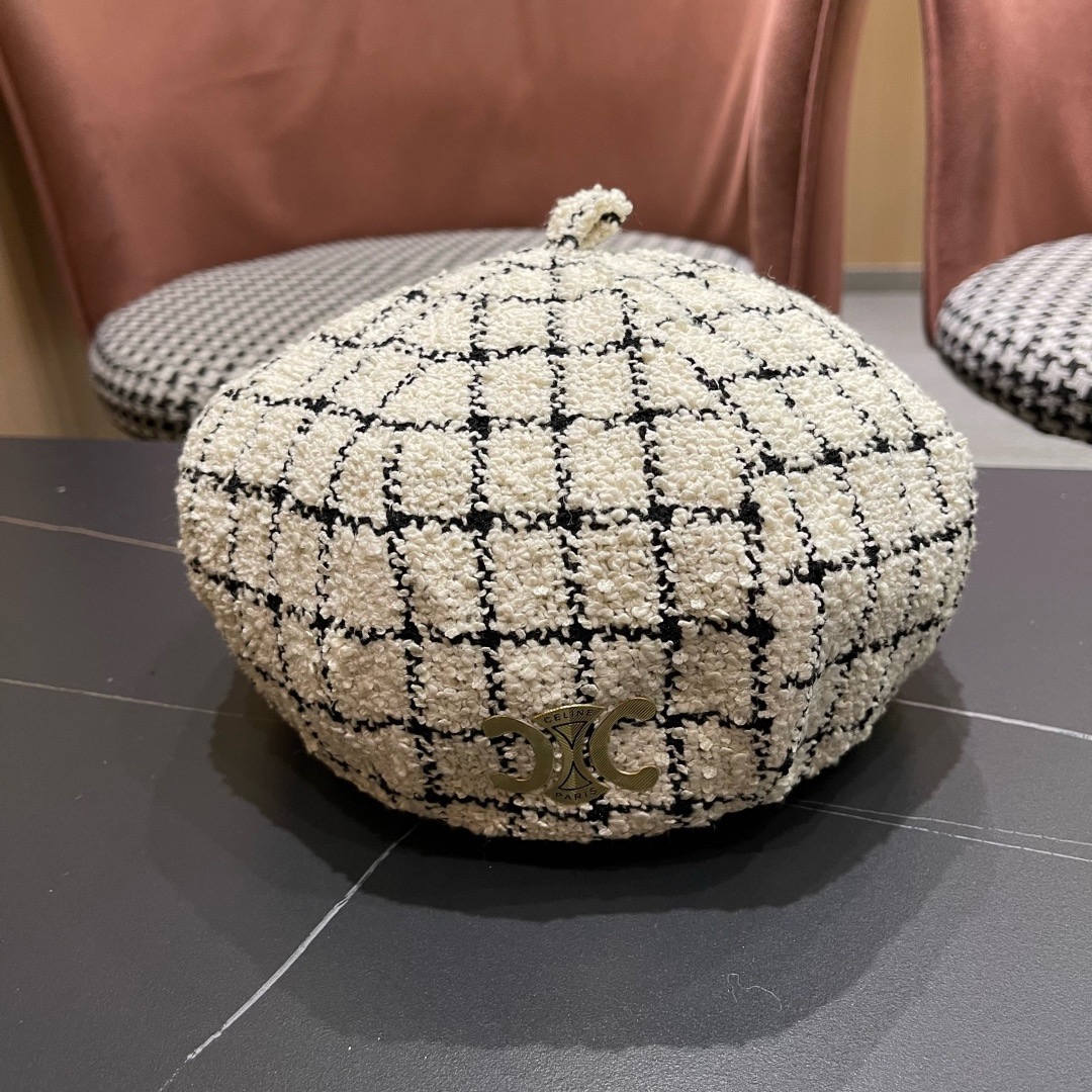 赛琳 CELINE 2025新款韩版格纹贝雷帽女秋冬百搭显脸小休闲画家帽潮八角帽