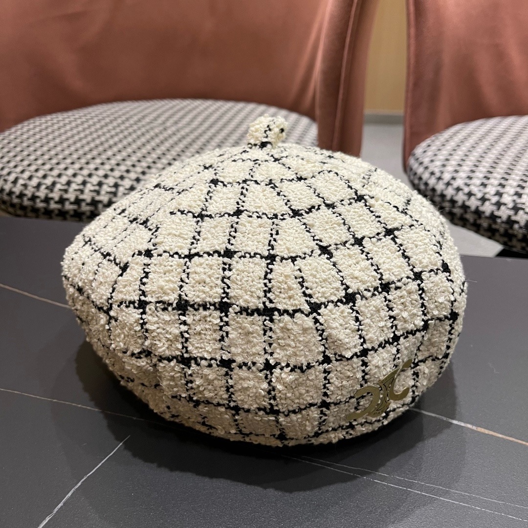 赛琳 CELINE 2025新款韩版格纹贝雷帽女秋冬百搭显脸小休闲画家帽潮八角帽