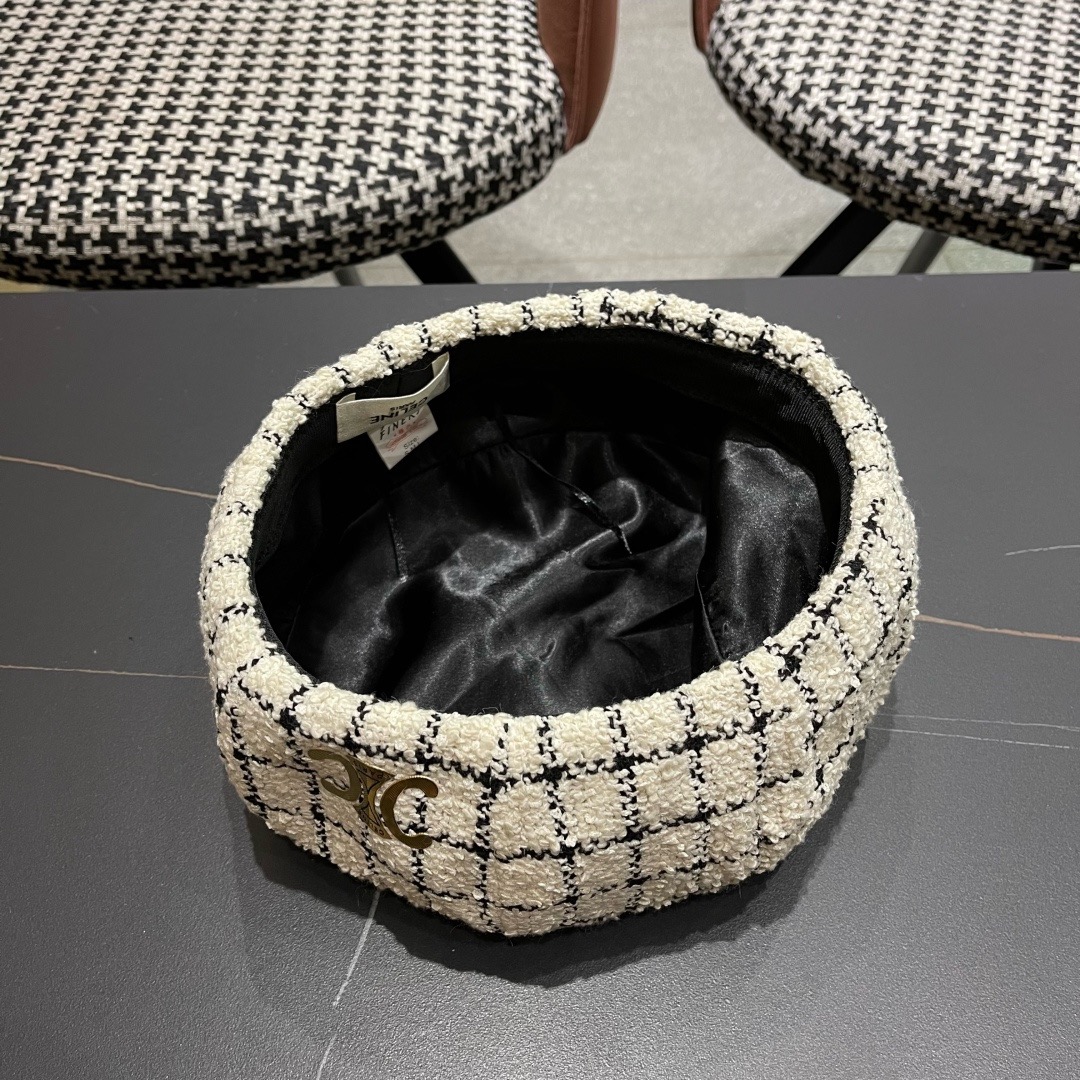 赛琳 CELINE 2025新款韩版格纹贝雷帽女秋冬百搭显脸小休闲画家帽潮八角帽