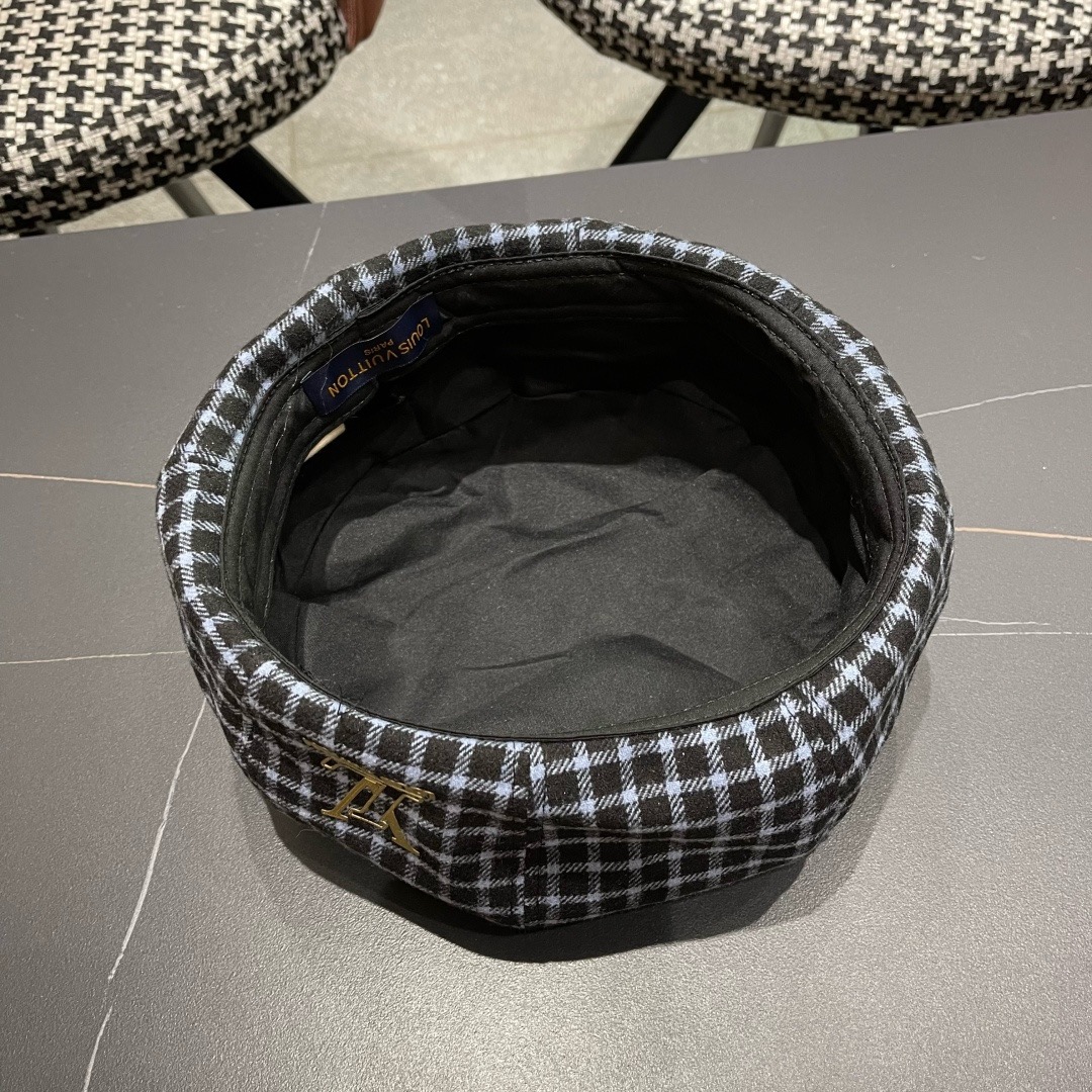 Lv路易威登 日系复古格子贝雷帽子女春秋季2025新款时尚百搭八角帽报童画家帽