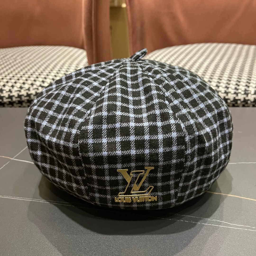 P110 Lv路易威登 日系复古格子贝雷帽子女春秋季2025新款时尚百搭八角帽报童画家帽
