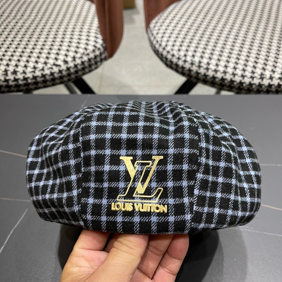 Lv路易威登 日系复古格子贝雷帽子女春秋季2025新款时尚百搭八角帽报童画家帽