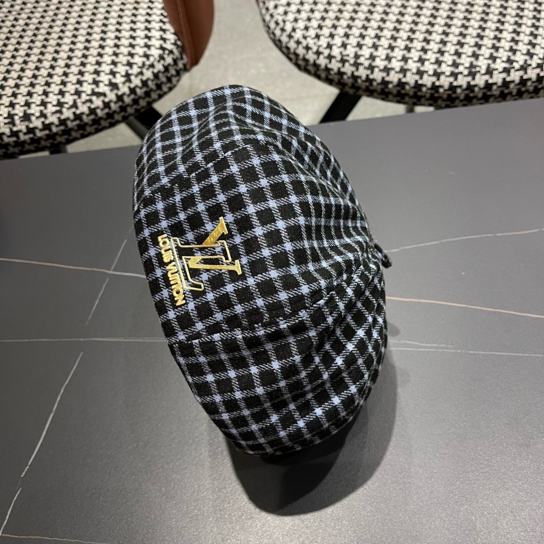 Lv路易威登 日系复古格子贝雷帽子女春秋季2025新款时尚百搭八角帽报童画家帽