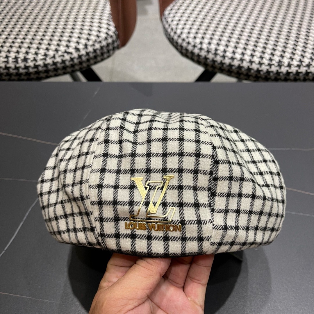 Lv路易威登 日系复古格子贝雷帽子女春秋季2025新款时尚百搭八角帽报童画家帽