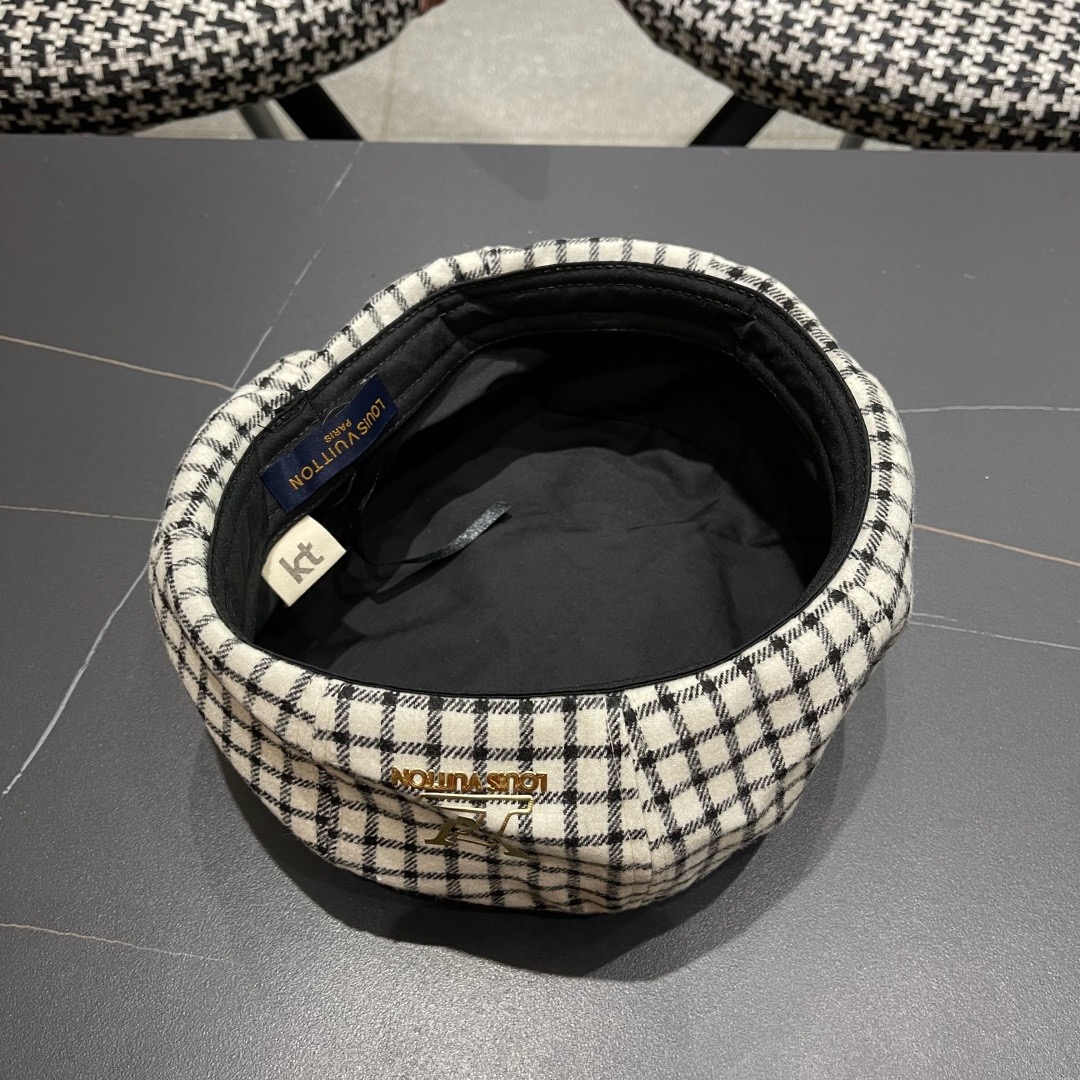 Lv路易威登 日系复古格子贝雷帽子女春秋季2025新款时尚百搭八角帽报童画家帽