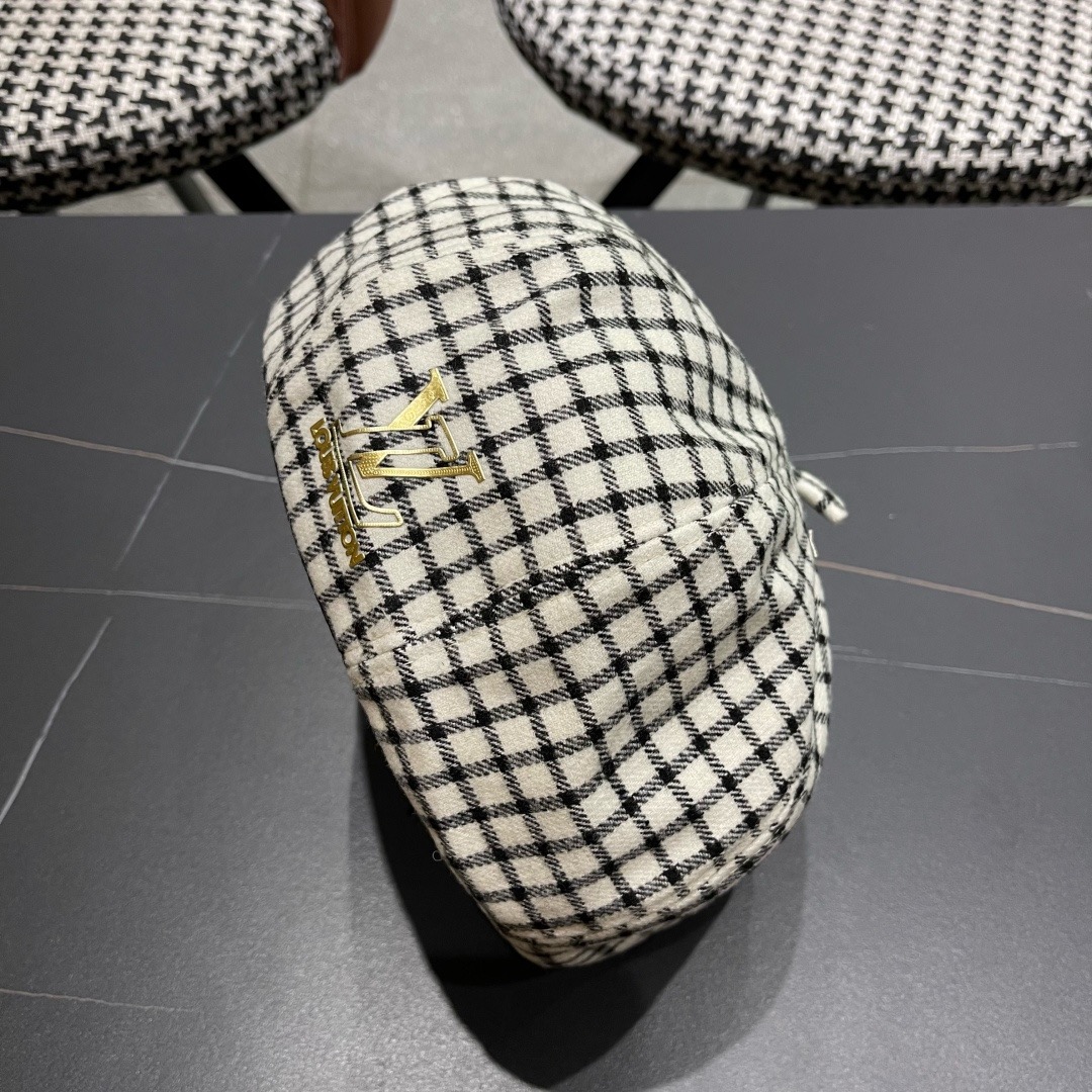 Lv路易威登 日系复古格子贝雷帽子女春秋季2025新款时尚百搭八角帽报童画家帽