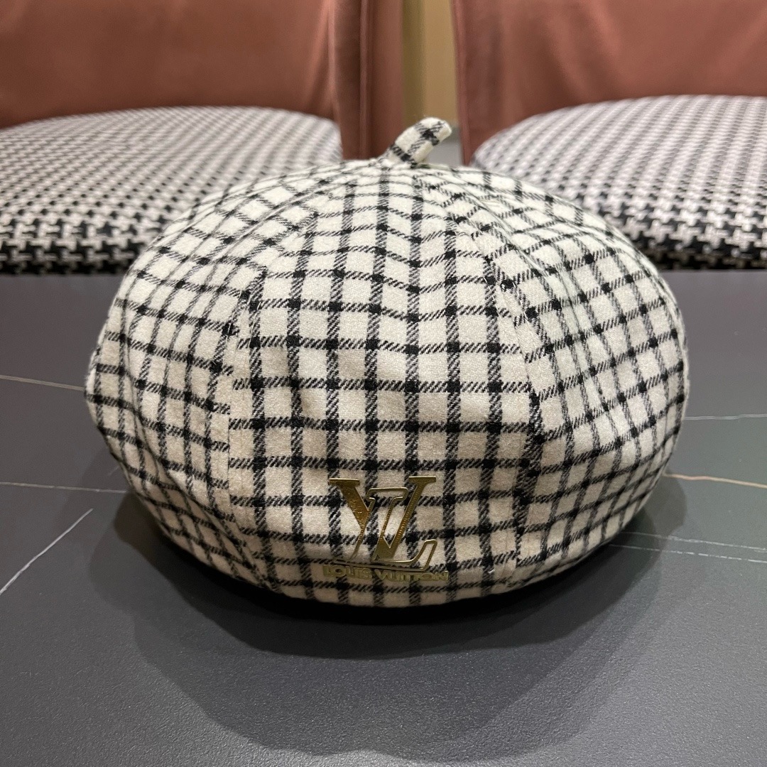 P110 Lv路易威登 日系复古格子贝雷帽子女春秋季2025新款时尚百搭八角帽报童画家帽