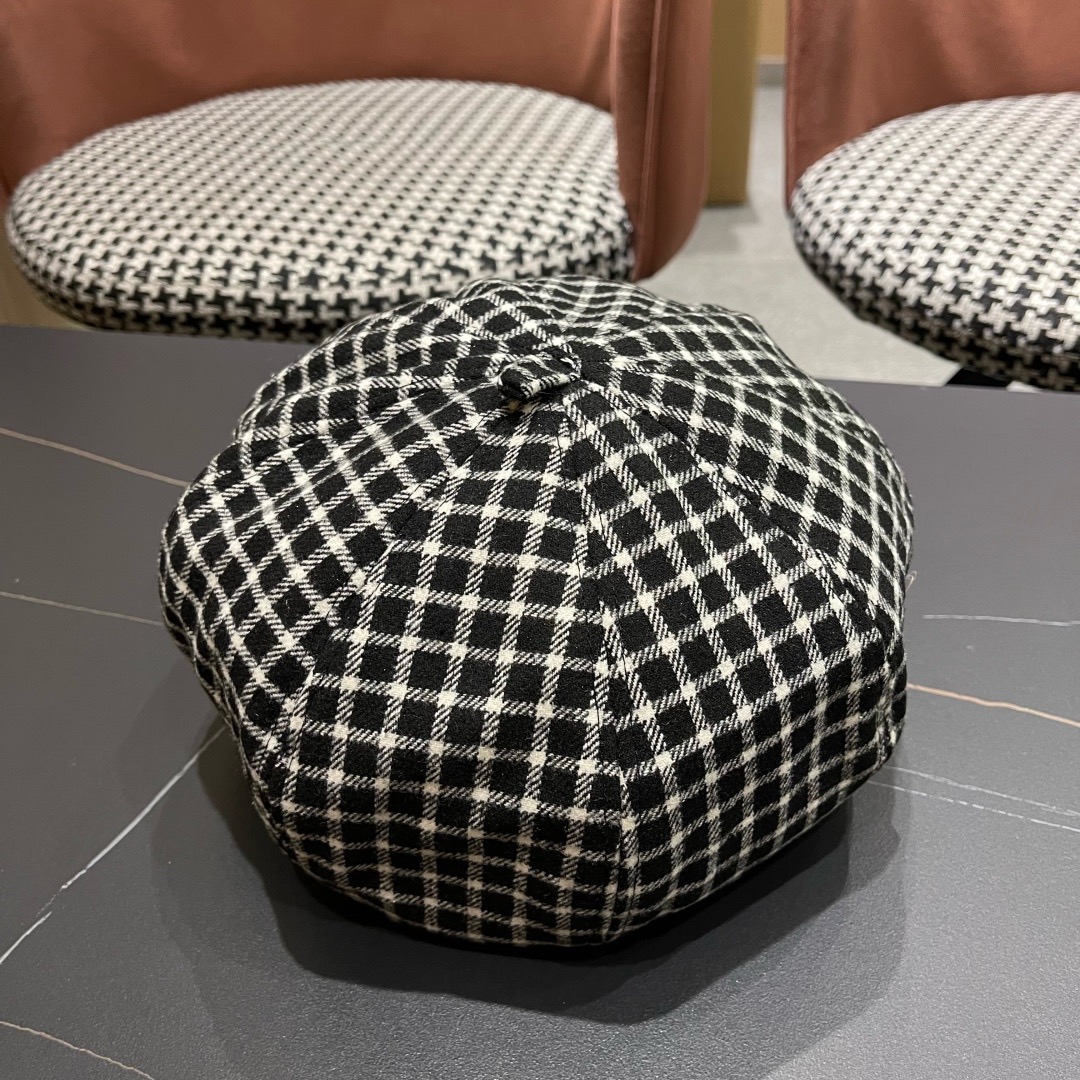 Lv路易威登 日系复古格子贝雷帽子女春秋季2025新款时尚百搭八角帽报童画家帽