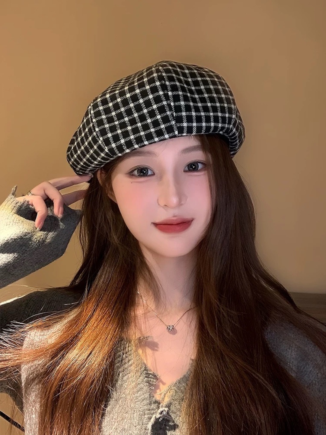 P110 Lv路易威登 日系复古格子贝雷帽子女春秋季2025新款时尚百搭八角帽报童画家帽