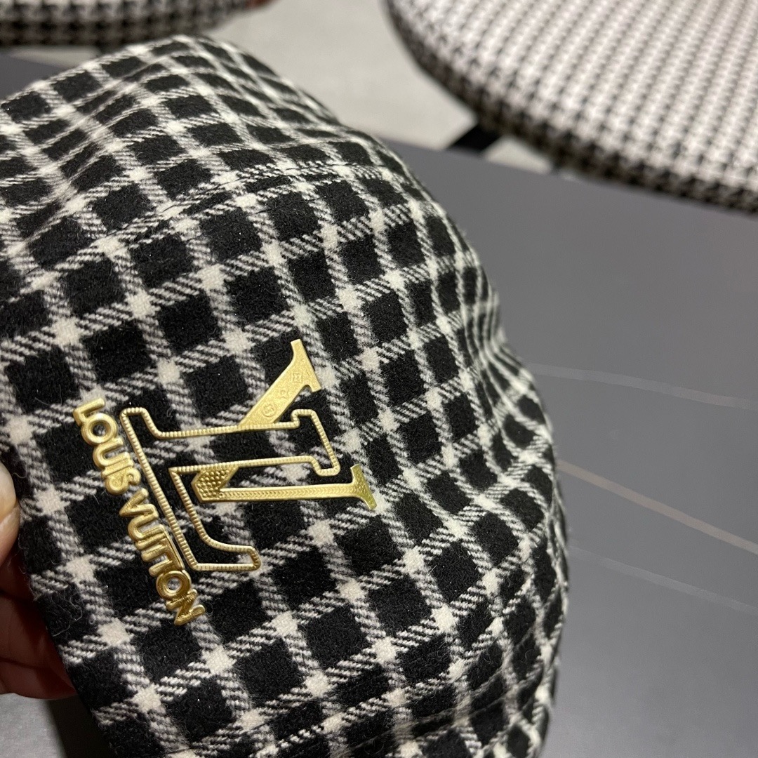 Lv路易威登 日系复古格子贝雷帽子女春秋季2025新款时尚百搭八角帽报童画家帽