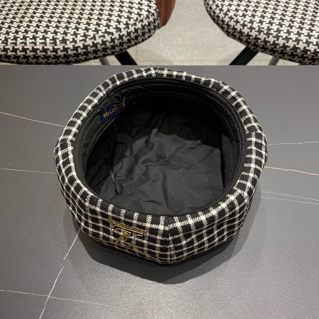 Lv路易威登 日系复古格子贝雷帽子女春秋季2025新款时尚百搭八角帽报童画家帽