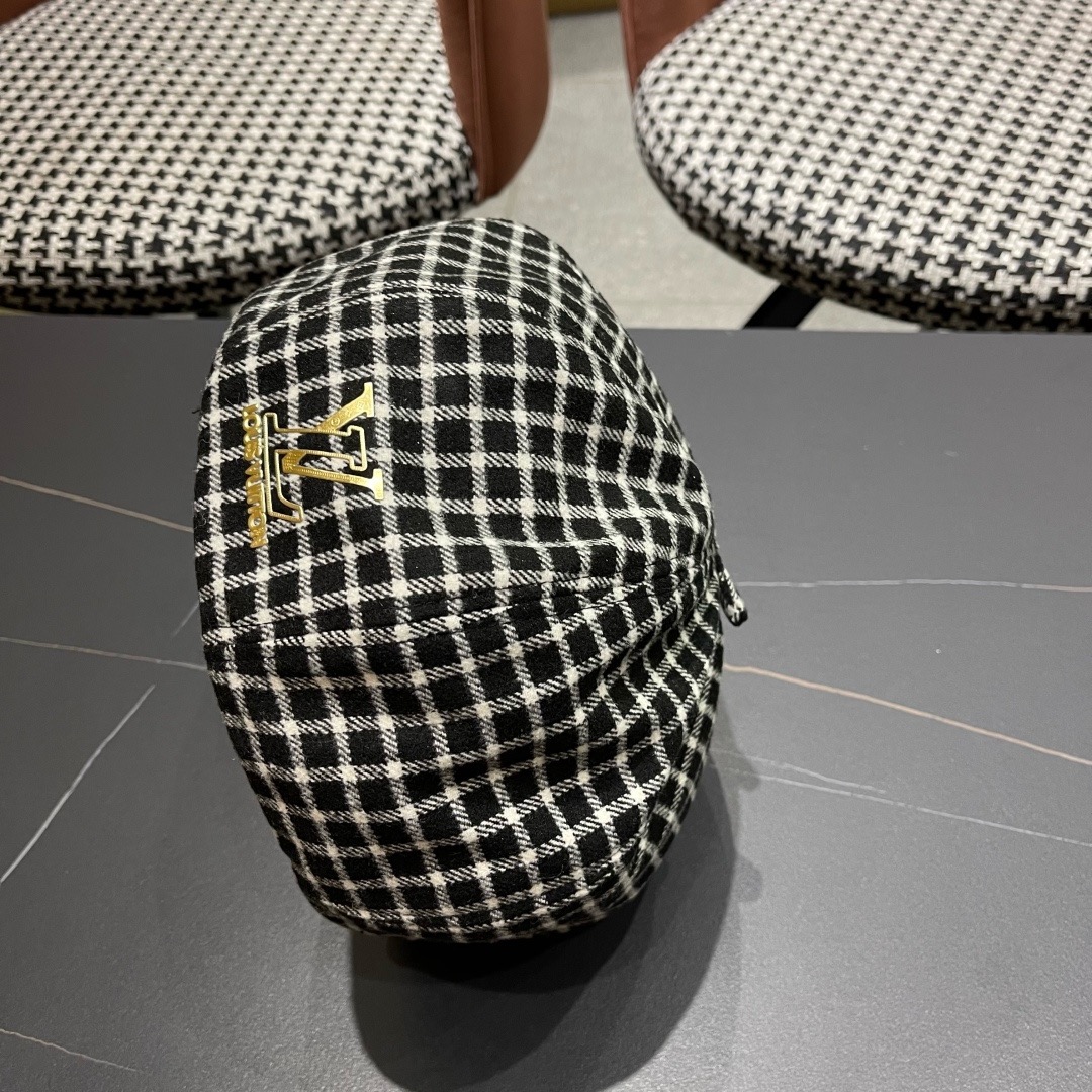 Lv路易威登 日系复古格子贝雷帽子女春秋季2025新款时尚百搭八角帽报童画家帽