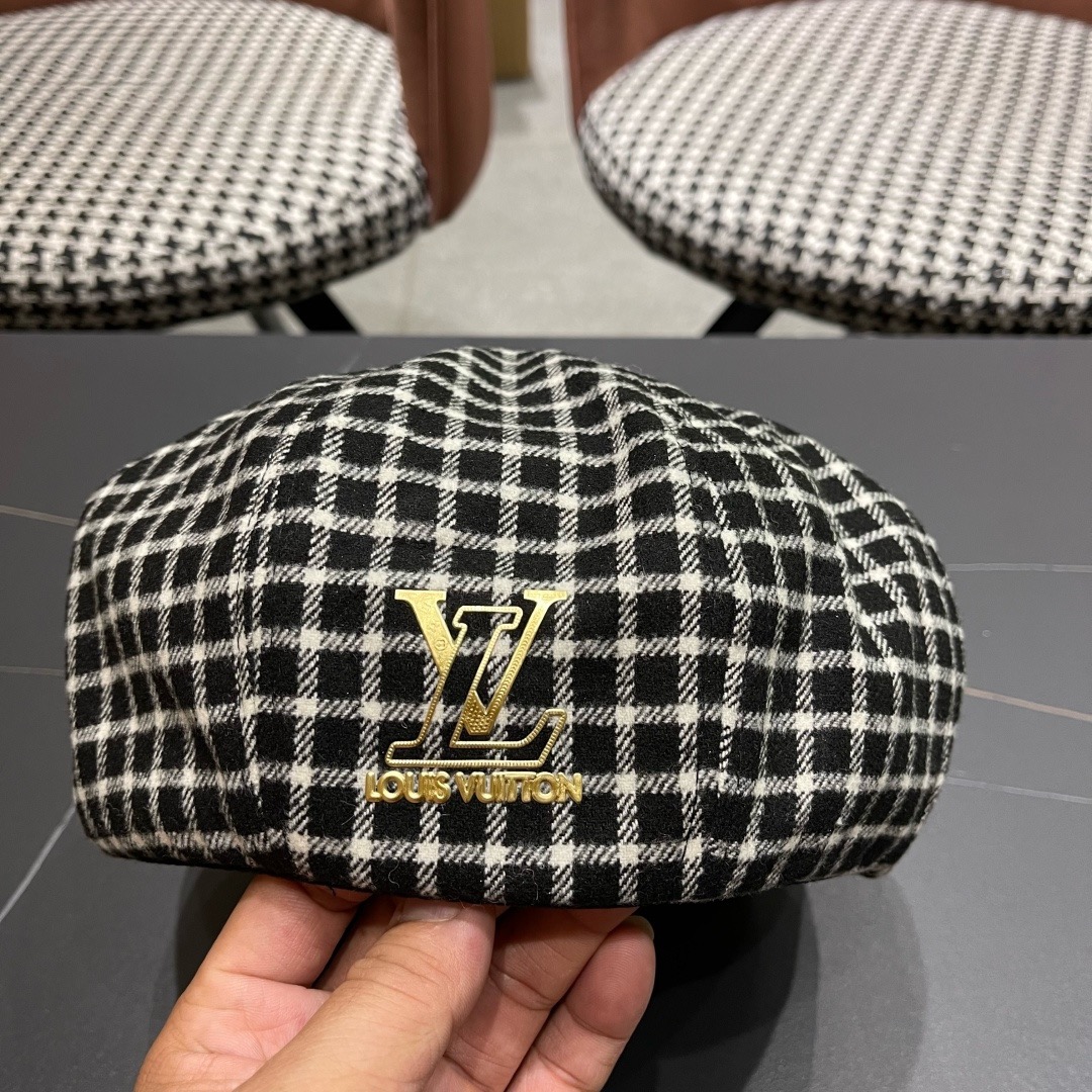 Lv路易威登 日系复古格子贝雷帽子女春秋季2025新款时尚百搭八角帽报童画家帽