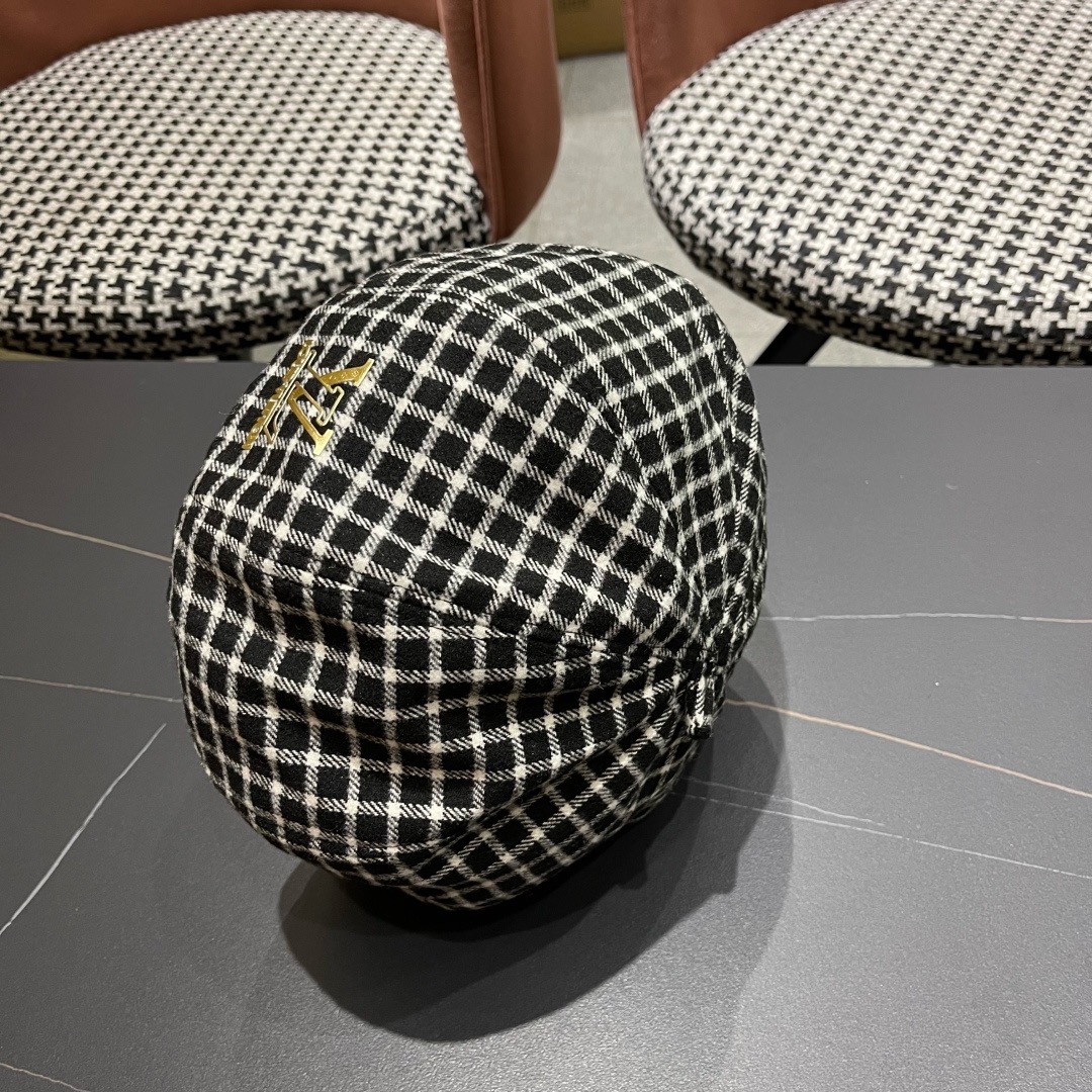 Lv路易威登 日系复古格子贝雷帽子女春秋季2025新款时尚百搭八角帽报童画家帽