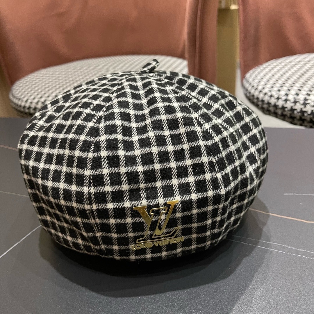 Lv路易威登 日系复古格子贝雷帽子女春秋季2025新款时尚百搭八角帽报童画家帽